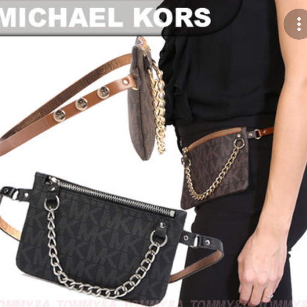 Michael Kors Vegan Leather Signature Waist pack/belt bag/worn XBody with chain